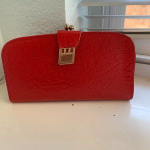 Red Vintage Oak Calf Leather Clutch Wallet  -  Kiss Lock Clutch